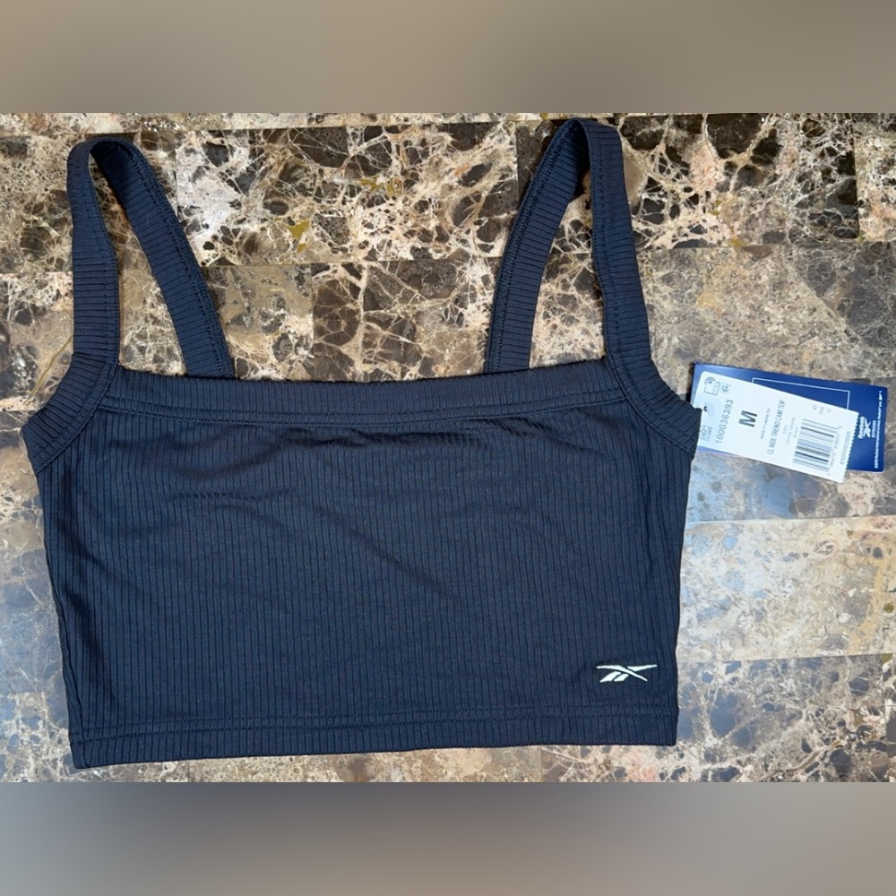 Reebok Women’s Black Wide Trend Cami Top Shirt Crop Top Sports Bra